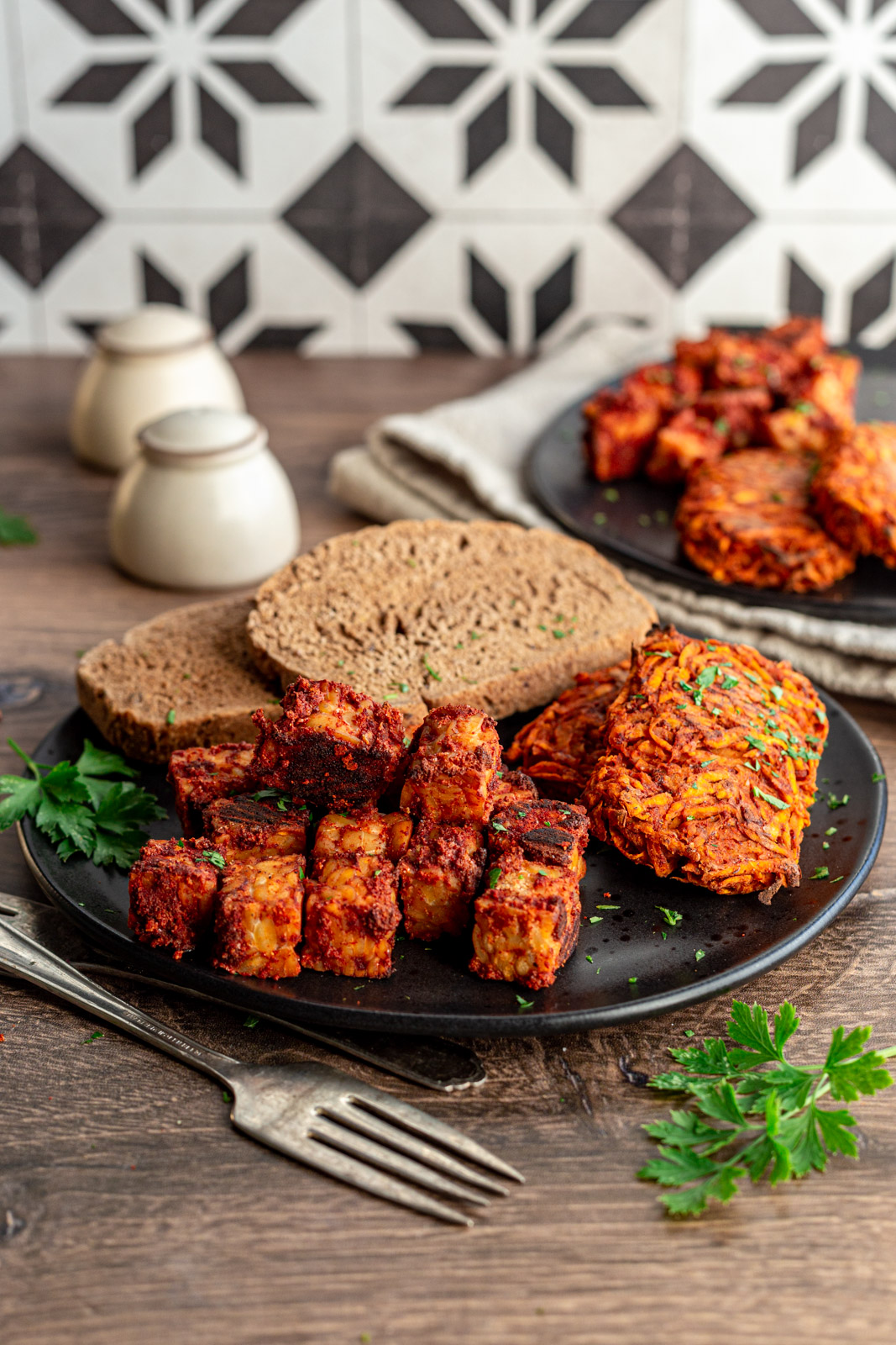 Sweet Potato Hash Browns with Tempeh Sausage